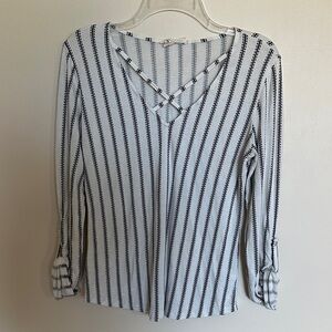 Sweet Wanderer Black and White Striped Long Sleeve Top